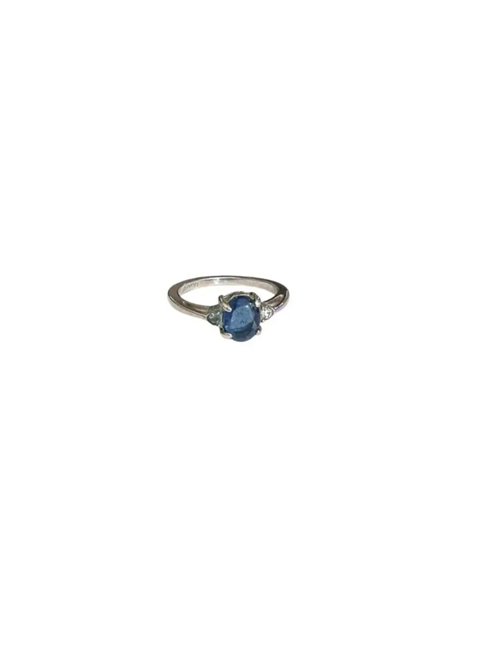 Vintage Avon Faux Sapphire Ring Size 7 With Silver-Tone Band & Clear Accent Ston